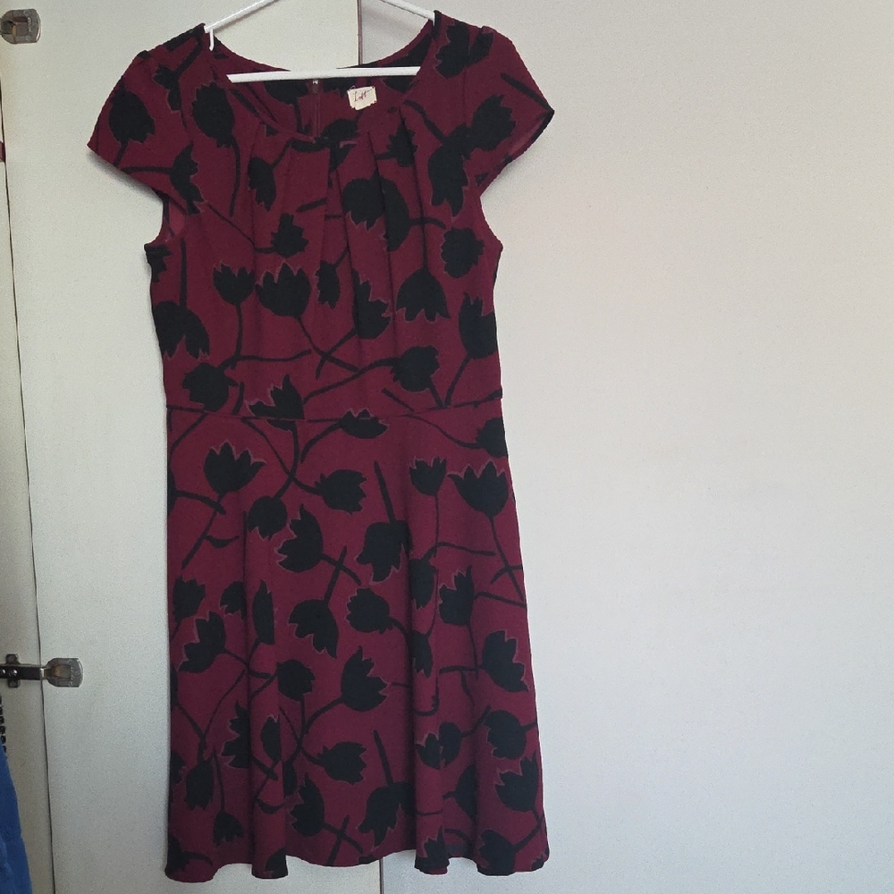 LOFT Burgundy and Black Floral Midi Dress